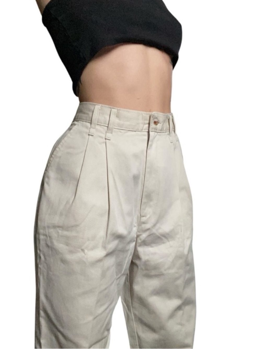 Vintage chic cream high waisted pleated trouser